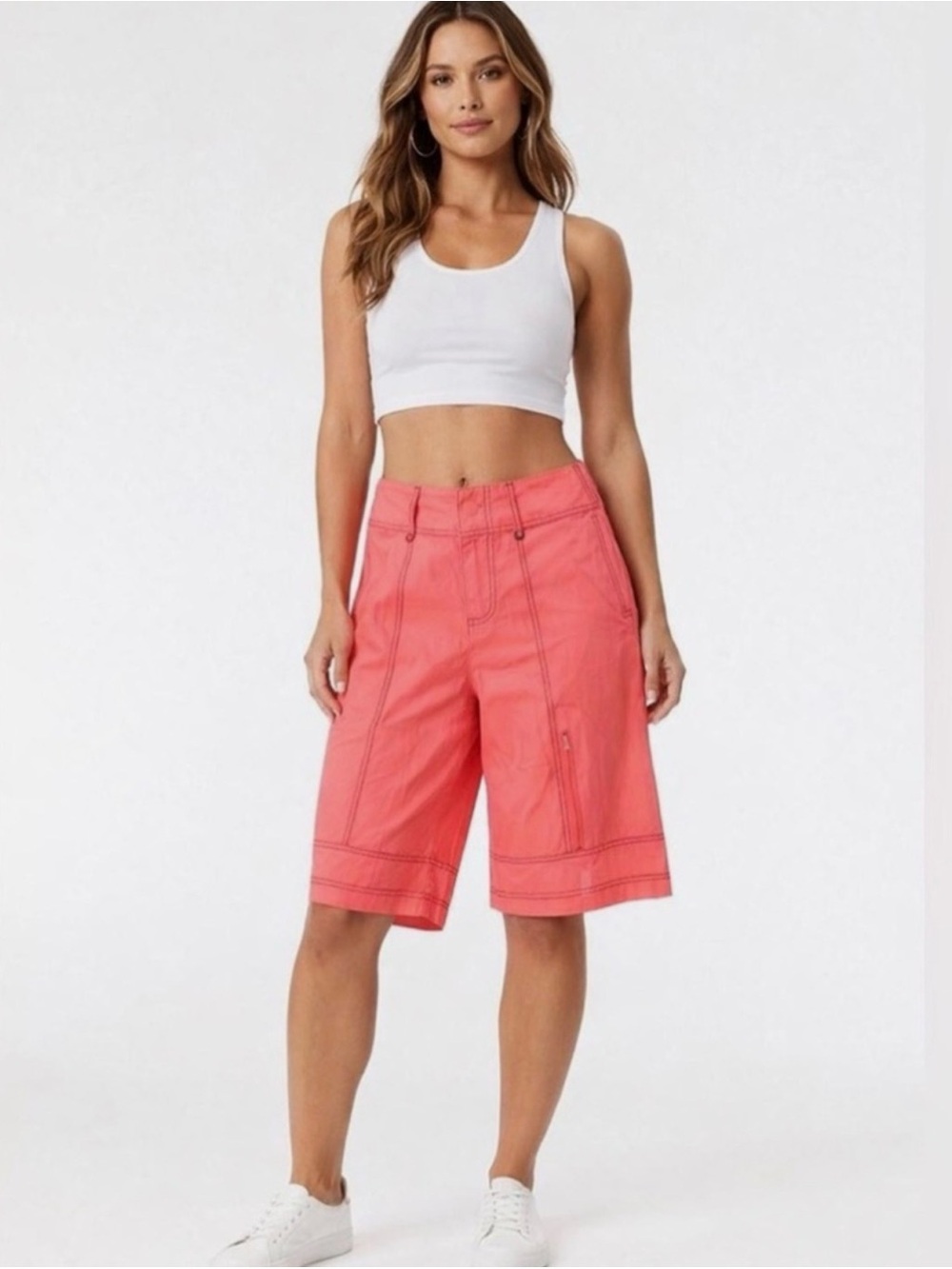 Free People movement Coral Pink Athletic Board Bike long cargo Shorts Small S